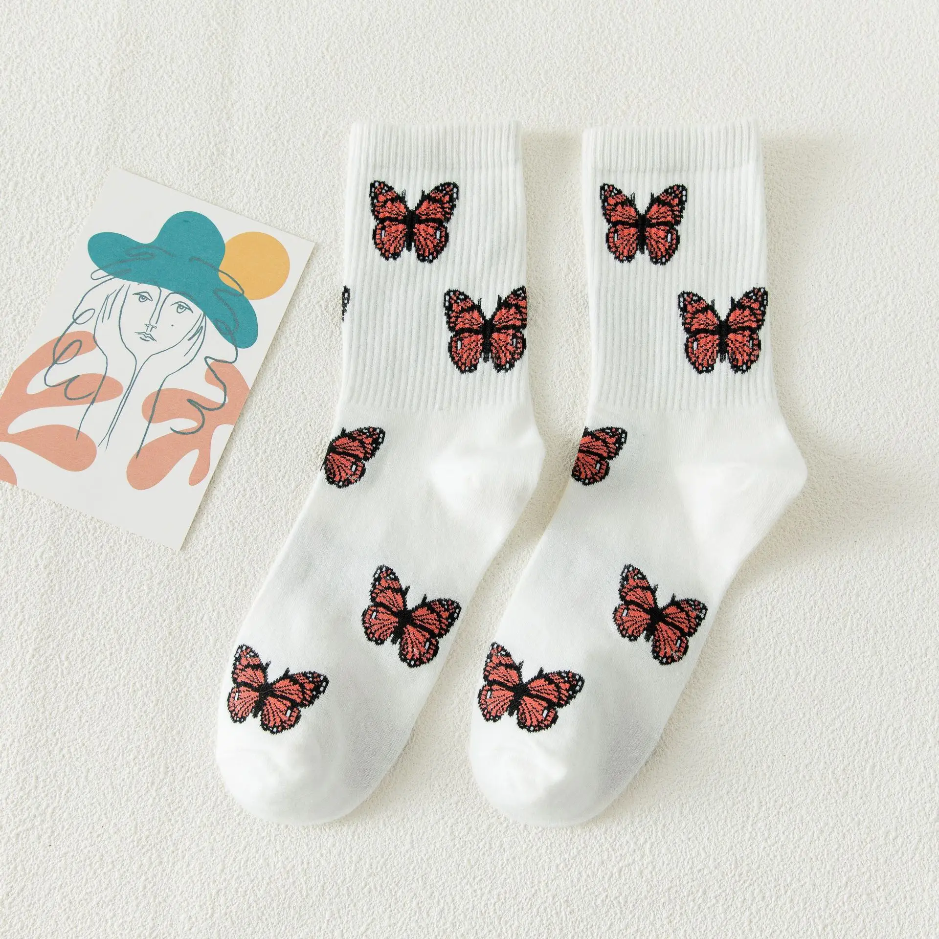 4 pairs lot pack women socks colorful butterfly ins korean style fashion tide trend cute lovely Japanese style cotton socks