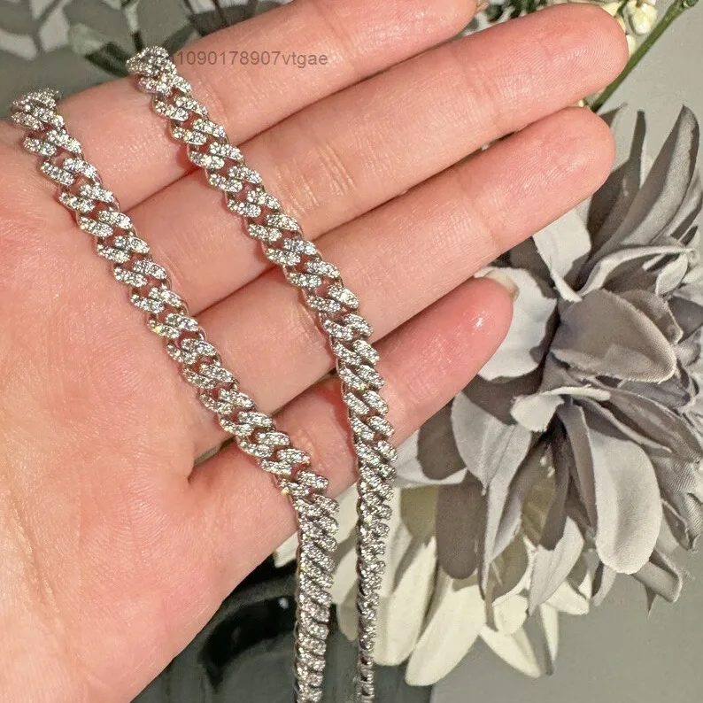 Moissanite Customizable Cuban Link Bracelet S925 Silver Iced Out Moissanite Diamond Hiphop Bling Moissanite Cuban Bracelet.