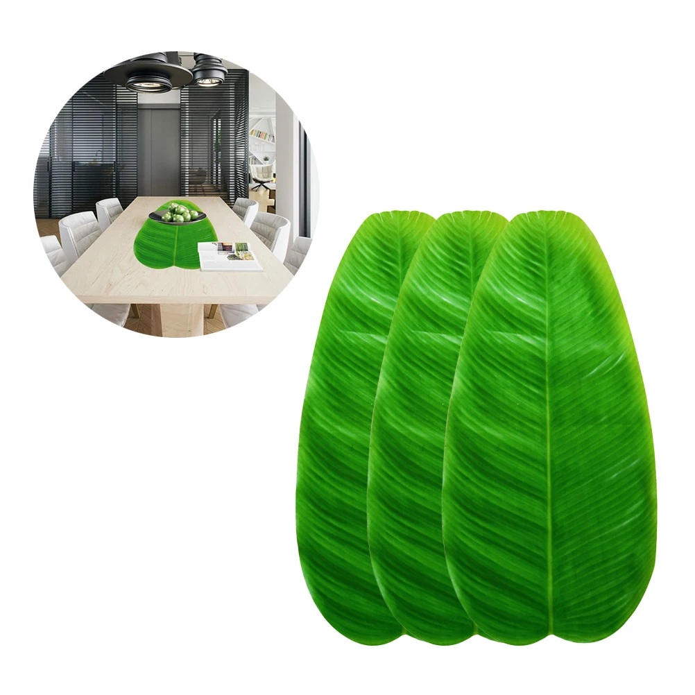 

3pcs Banana Placemat Green Fabric Table Mat Artificial Leaves Decor For Artificial Leaves Placemat Tropical Hawaii Party