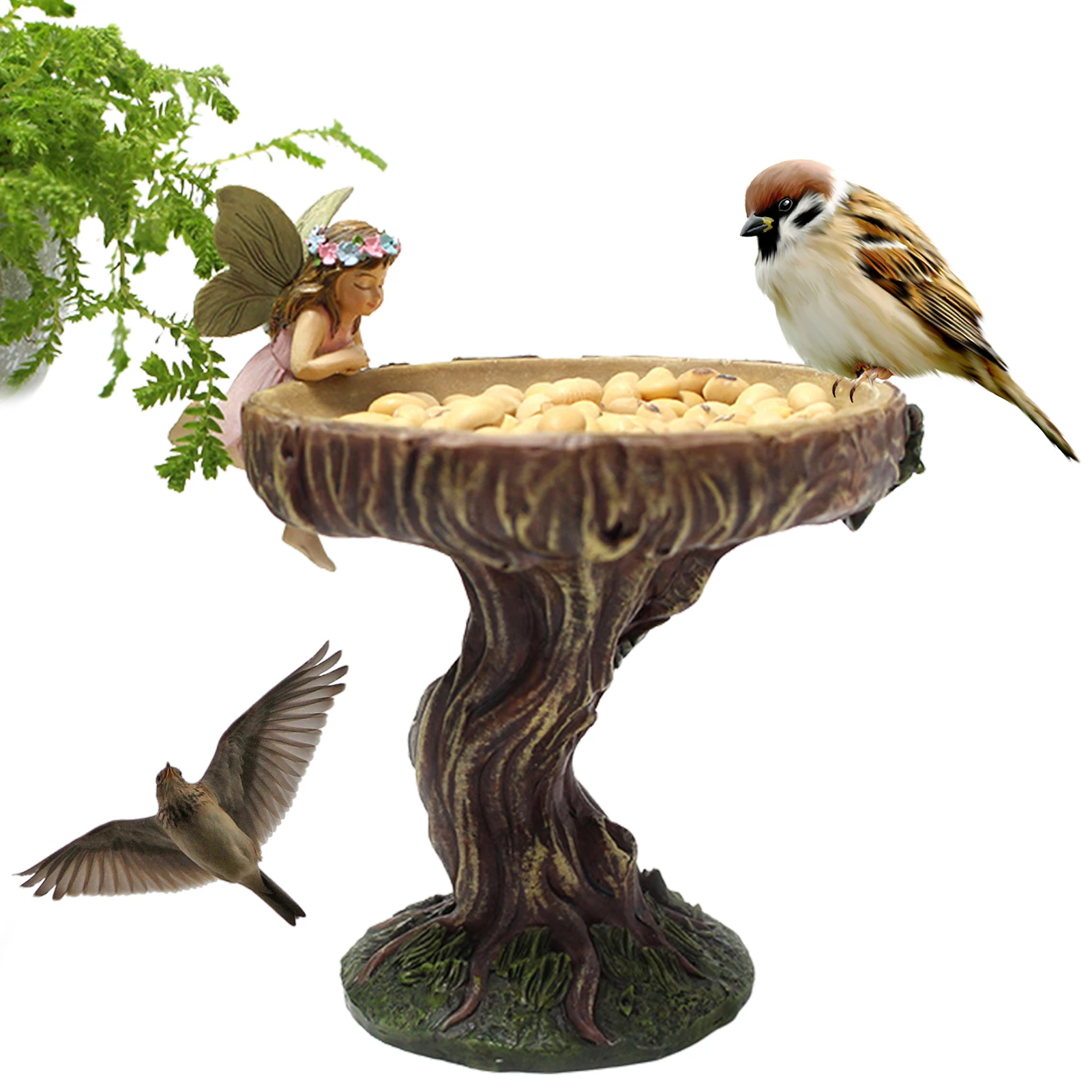 Fairy Statue Bird Feeder Bath Outdoor Garden Bird Feeder Stake Standing Bird Feeder Bowl Wild Bird Watering Tray Angel Girl Fair