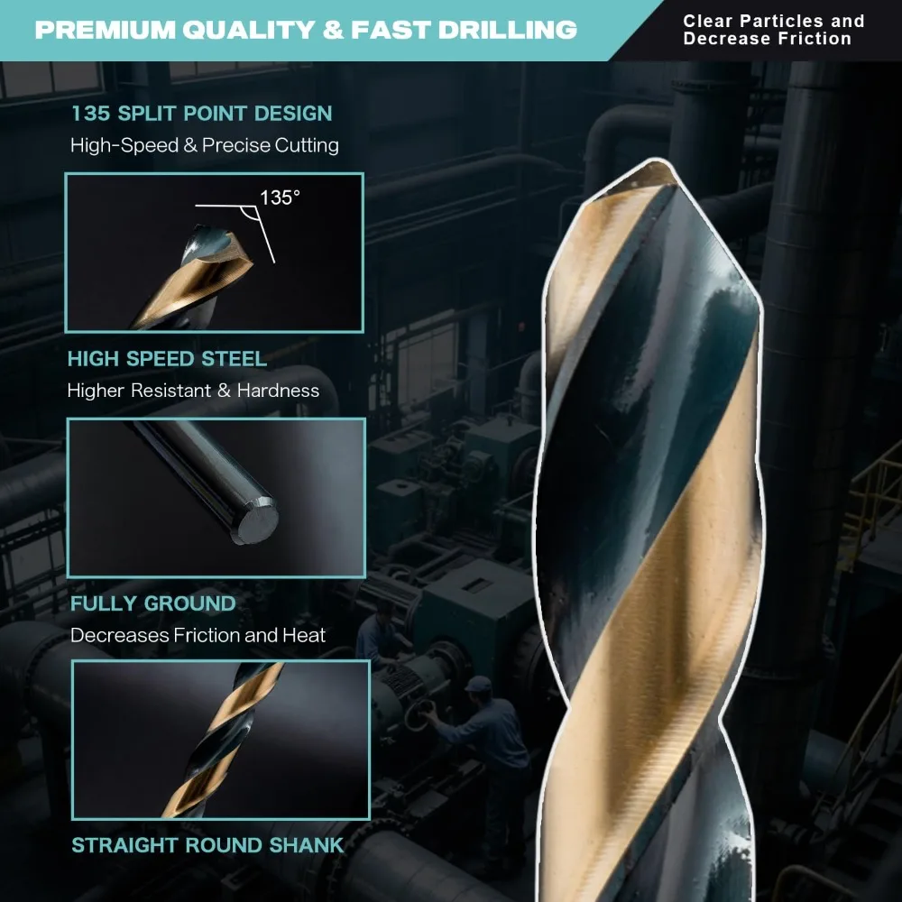 Set Mata Bor Baja Kecepatan Tinggi (HSS), 29 Buah, Ukuran dari 1/16 hingga 1/2 Inci, Lapisan Hitam dan Emas, Panjang Jobber, Index Case I