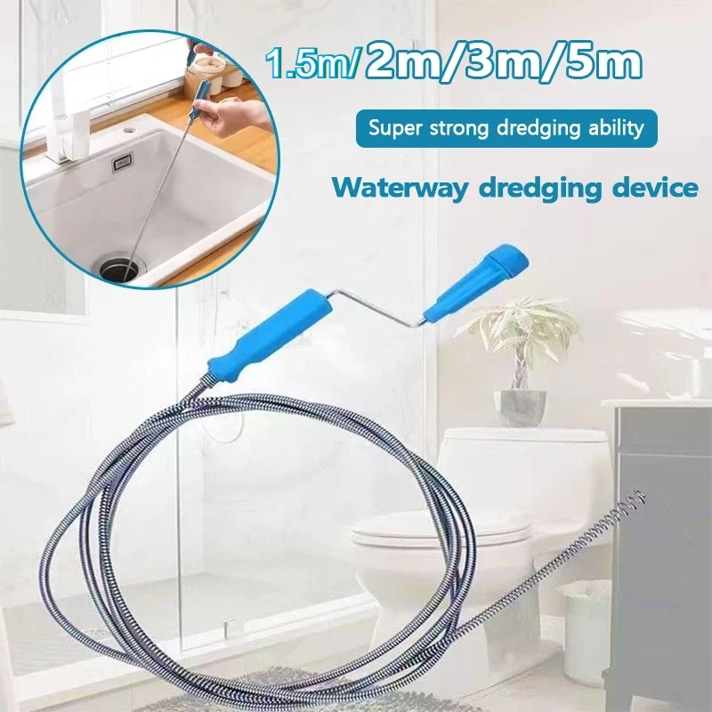 1.5-5m Flexible Metal Spring Pipe Dredge Auger Multifunctional Sewer Unclogger Plumbing Tool for Kitchen Sink Toilet Floor Drain