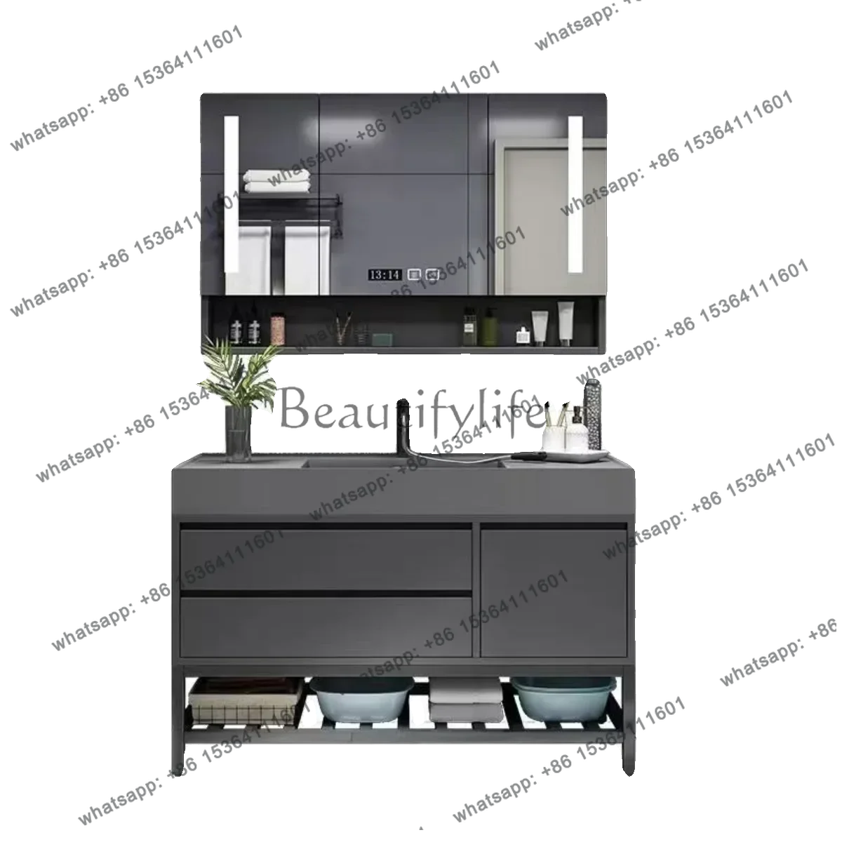 yj21 Furniture Modern New Cupboard Set 36 Inch Led Cabinet Storage Bathroom Sink Vanity With Mirror Wash Basin for Hotel Bathroo