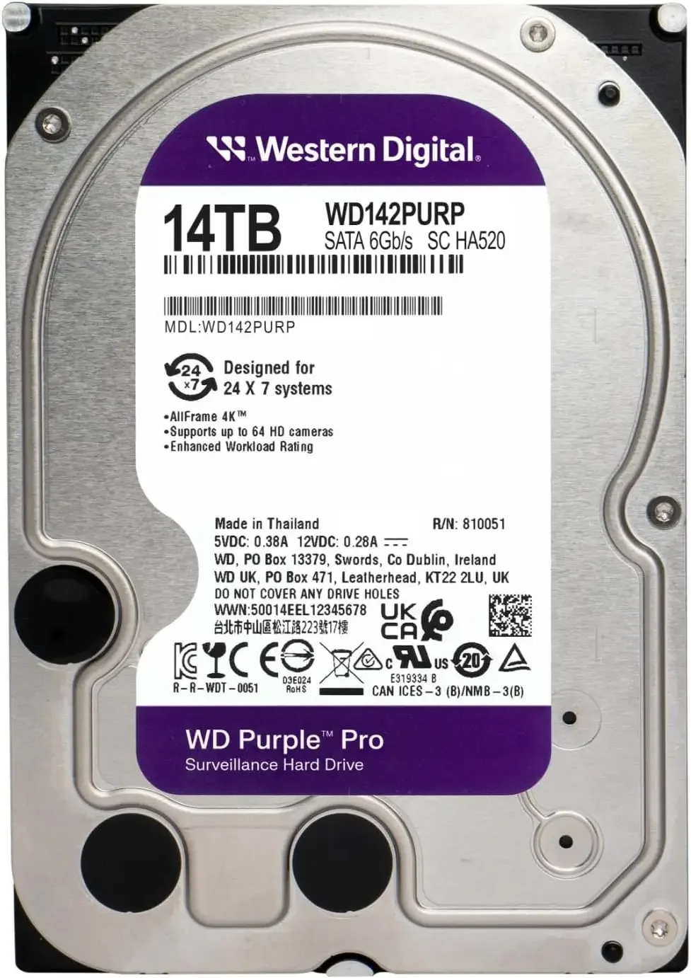 شعبية حار بيع WD 14TB WD Purple Pro القرص الصلب الداخلي SATA 6 جيجابايت/ثانية 512 ميجابايت ذاكرة التخزين المؤقت 3.5 بوصة لحافظة الأقراص الصلبة والحقائب #2