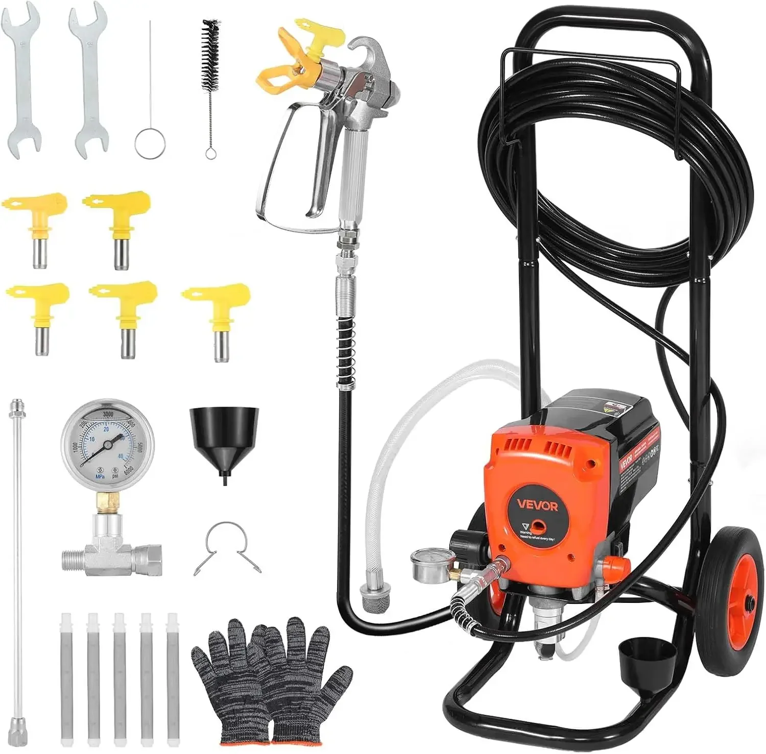 Stand Airless Paint Sprayer, 900W, 3300PSI High Pressure Airless Sprayer with Cart, Cleaning Brush, Hose, Extension Rod, Nozzles