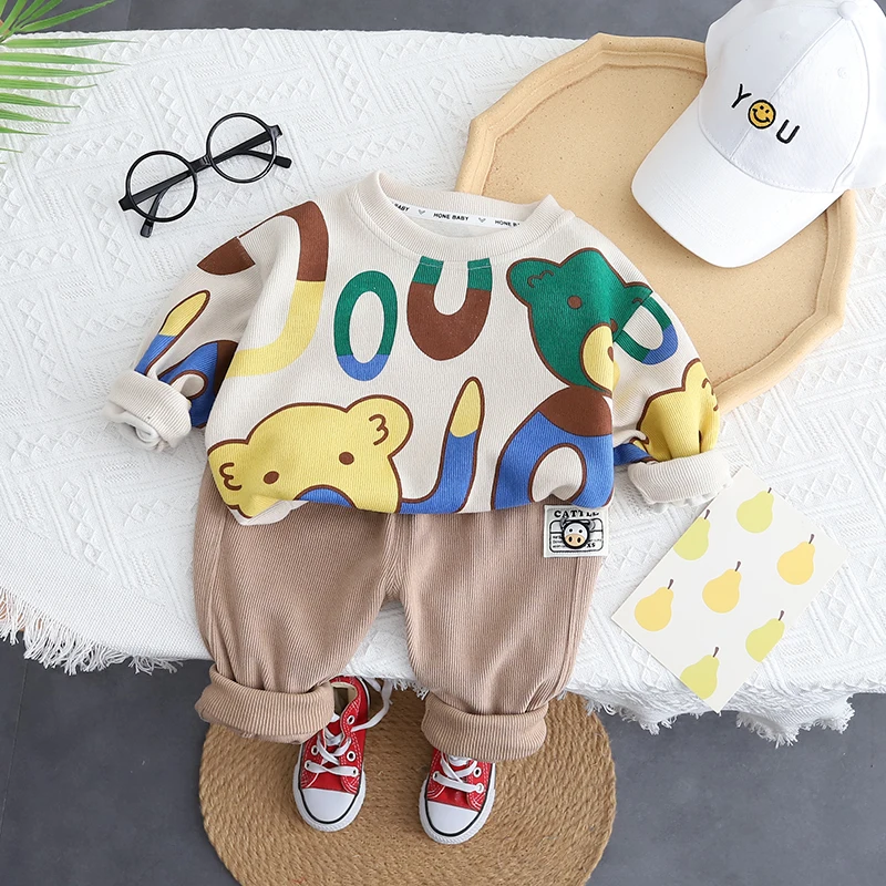 NEW Spring Autumn Kids Clothes Kids Caps Cotton Sports Hooded Sweater Shirt Pants Sets Children Boys Kids Casual Suit 0-5 YEARS