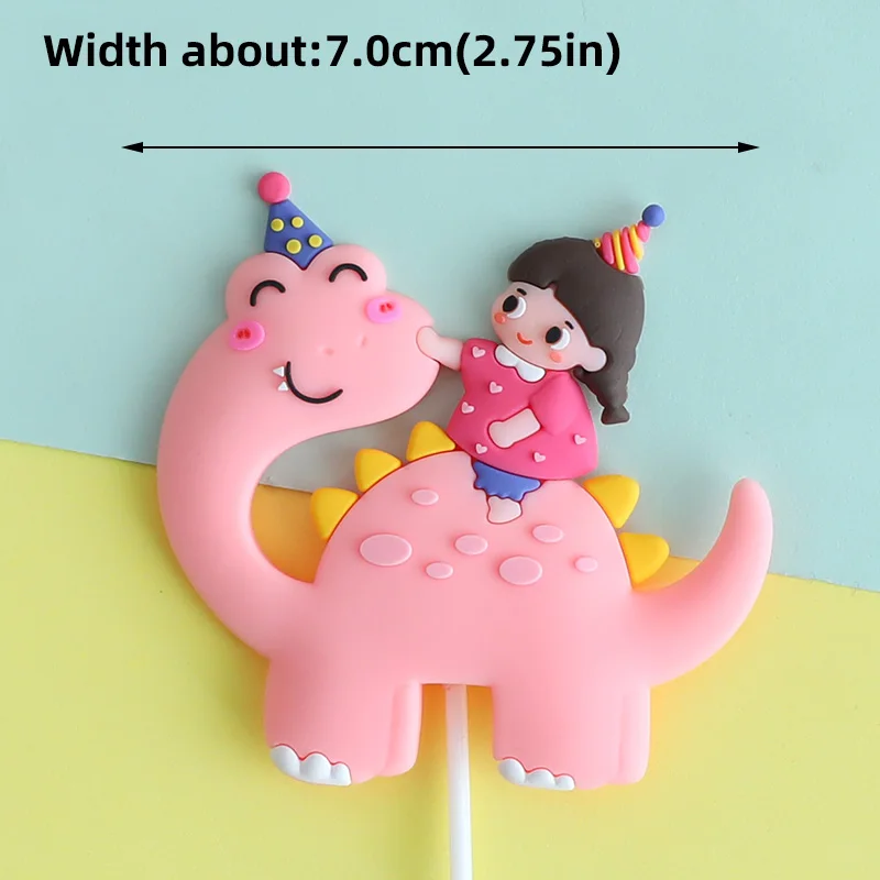 Pink Girl Birthday Cake Topper Cartoon Jurassic Dinosaur Cute Baby Shower Happy 1st Years Old Birthday Party Cake Decorations