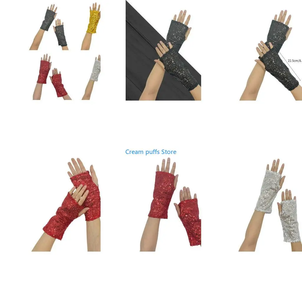 50LE Sparkling Sequined Gloves Great For Theme Parties And Festival Celebrations Soft And Lightweight Handwear For Stage Show