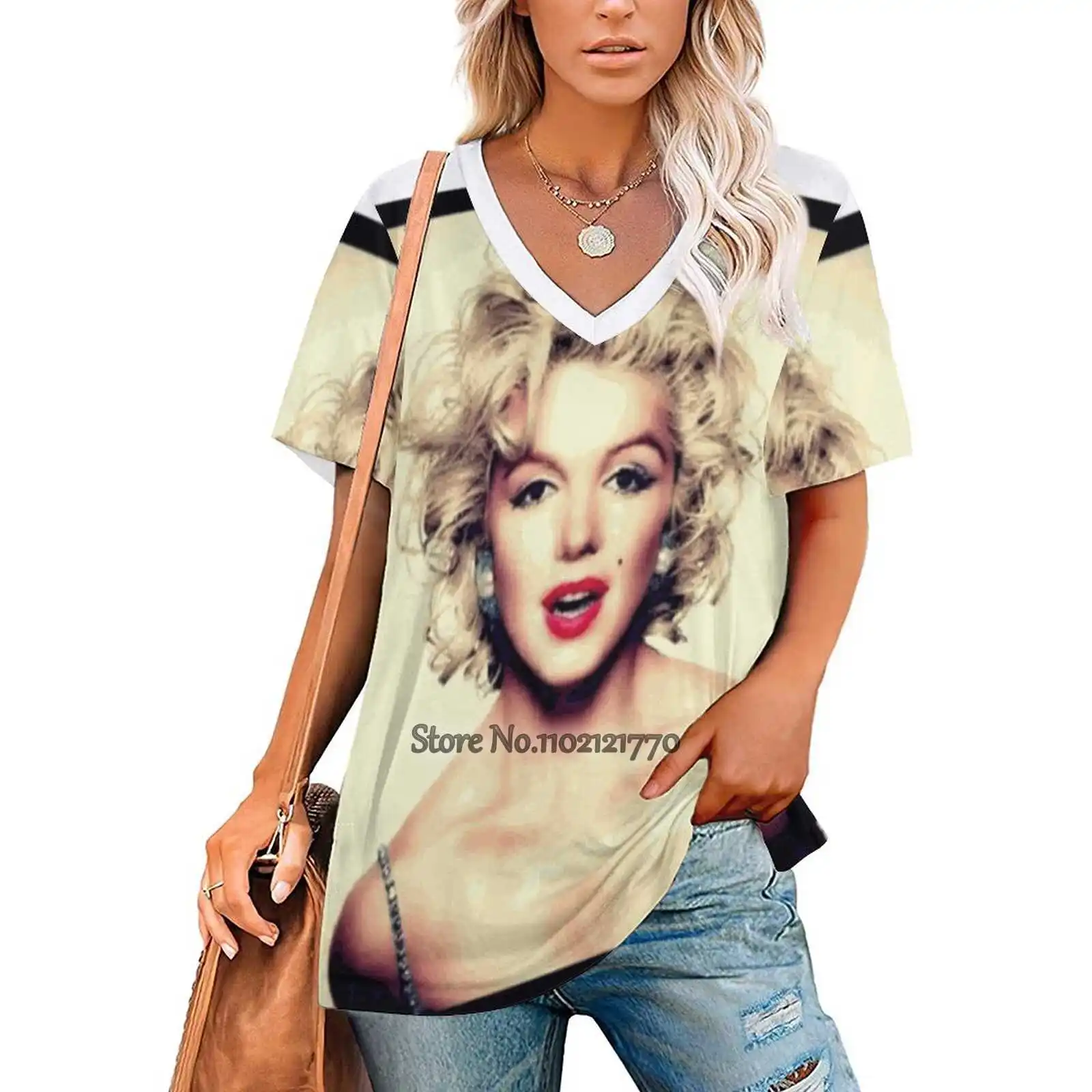 T-shirt da donna Marilyn Monroe magliette stampate primaverili ed estive Pullover Top Marilyn Monroe Marilyn Monroe rossetto rosso