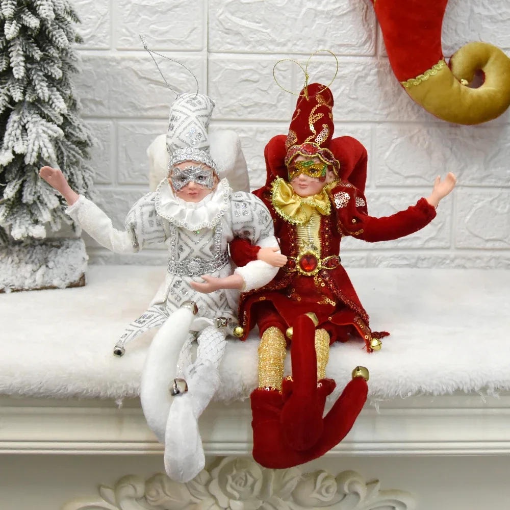 One Pair Elf Doll Clown Toy Christmas Pendant Ornaments Decor Elf  Hanging Decoration Navidad New Year Gifts Kids Pokemon