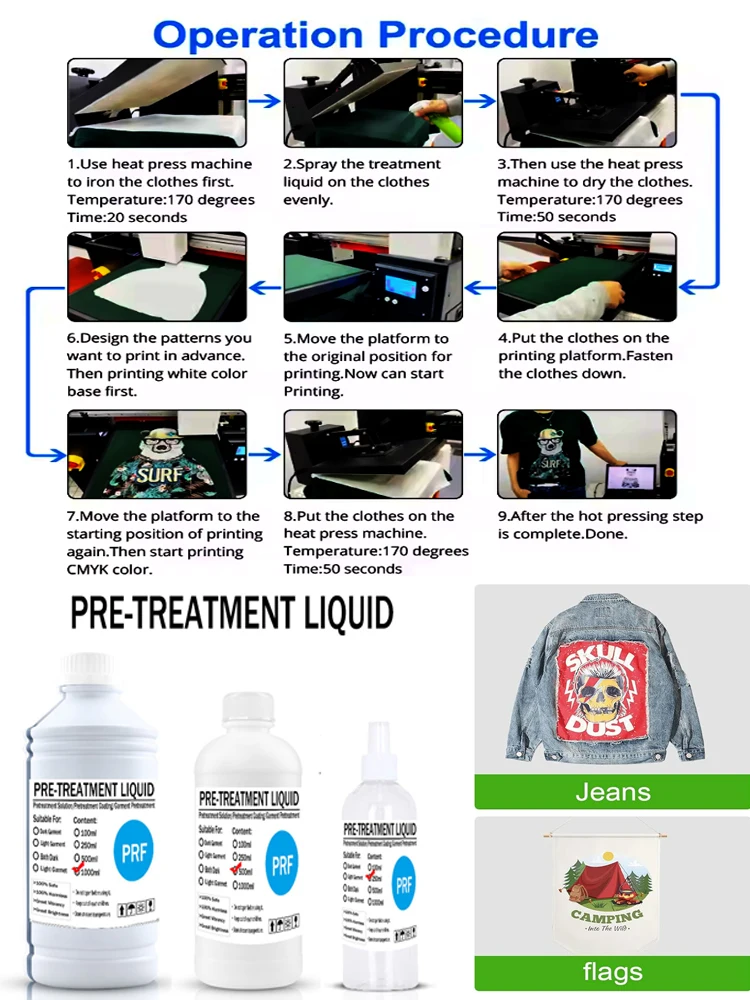 텍스타일 안료 잉크 코팅용 스프레이 DTG 잉크 전처리액, 인쇄 전 DTG 프린터용, 밝은 색상 및 어두운 색상 모두 사용 가능