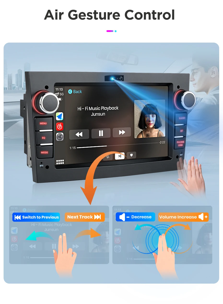 Junsun 7 Zoll Universal Autoradio für Opel Astra H J Vectra Vauxhall Antara Zafira Corsa C D Vivaro Meriva CarPlay Android Auto Multimedia Typ-C Optionaler Kühlventilator GPS SWC BT FM RDS DSP IPS Bildschirm Auto Intelligente Systeme KI-Sprachsteuerung 4G WiFi 8-Kern – Detail 1