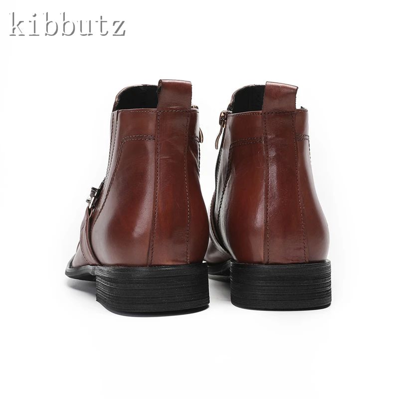 Bottes pointues en cuir véritable pour hommes, design de luxe, bottes de rinçage à glissière latérale, mode masculine, qualité soudan, chaussures d'affaires