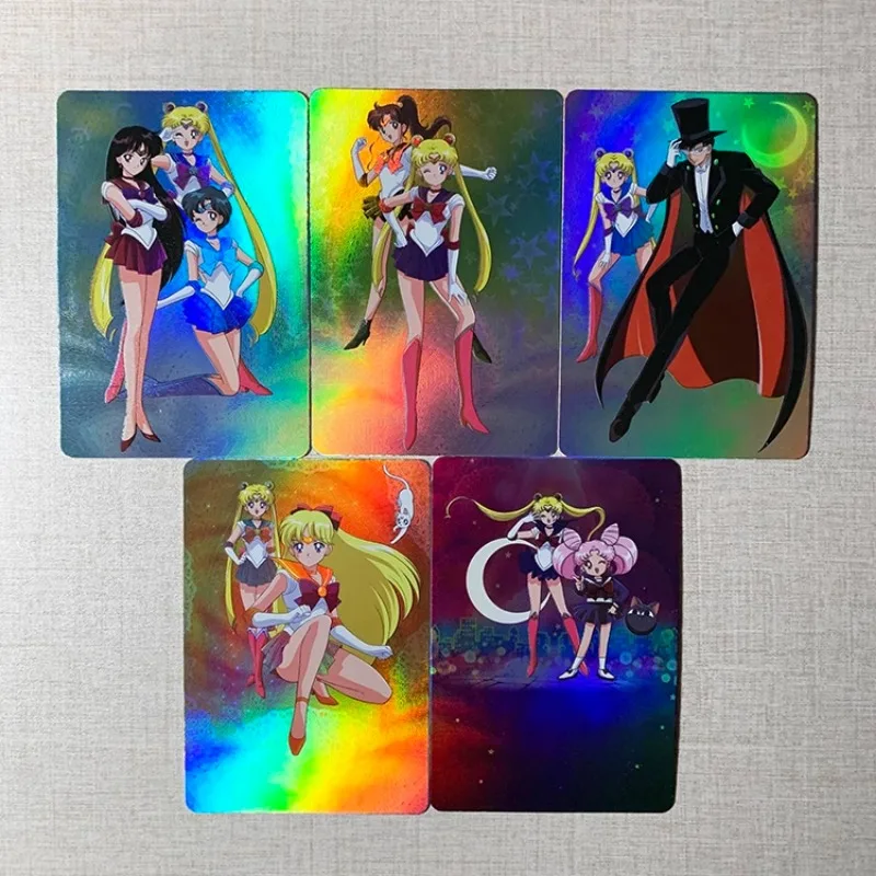 DIY Sailor Moon A Set of Five Sheets Retro Flash Card Anime Peripheral Game Collection Card Holiday Gift