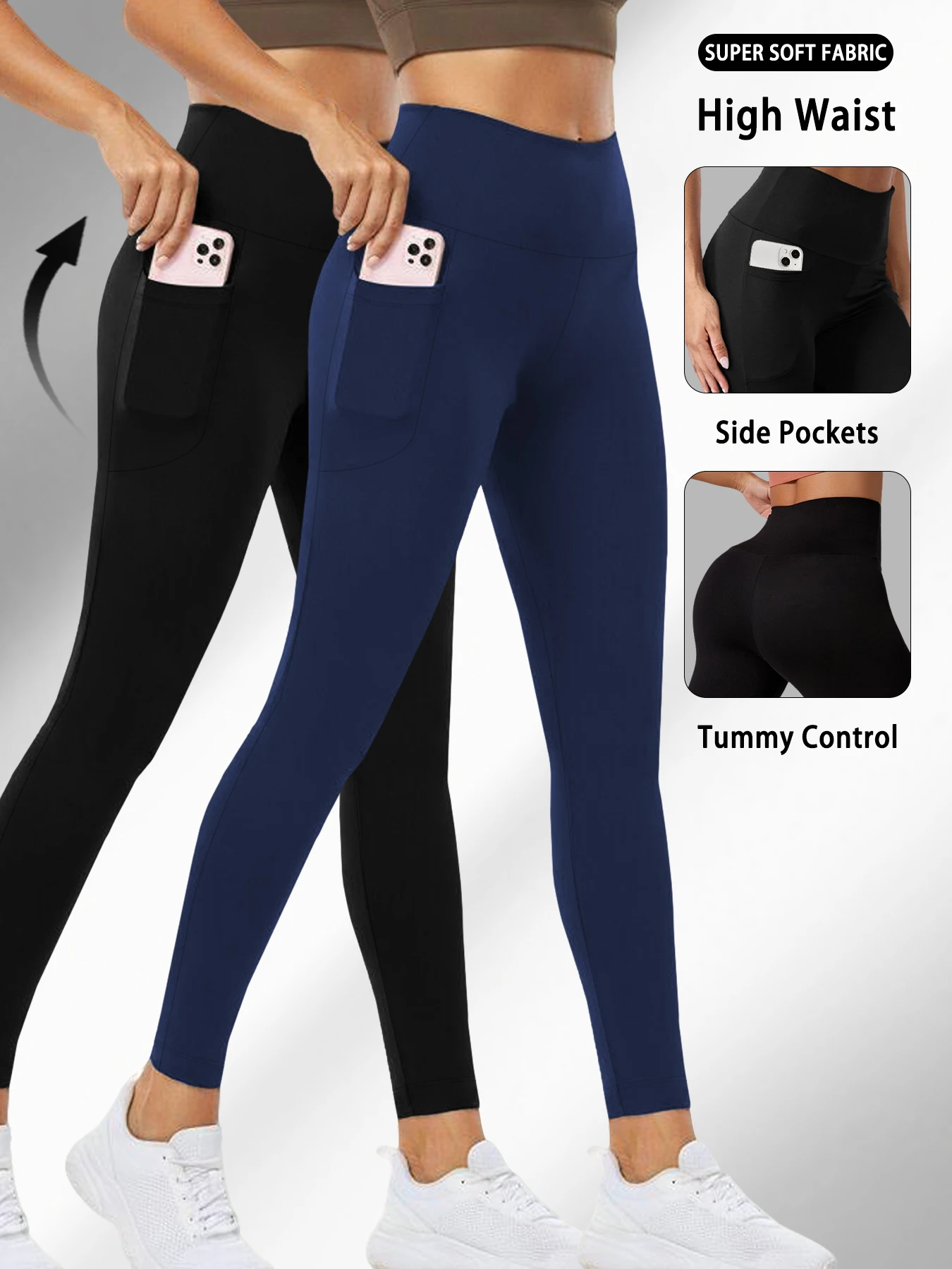 2 Pack Women's Super Soft Leggings with Pockets, High Waisted Tummy Control for Yoga Workout and Casual Lounge Wear Comfort