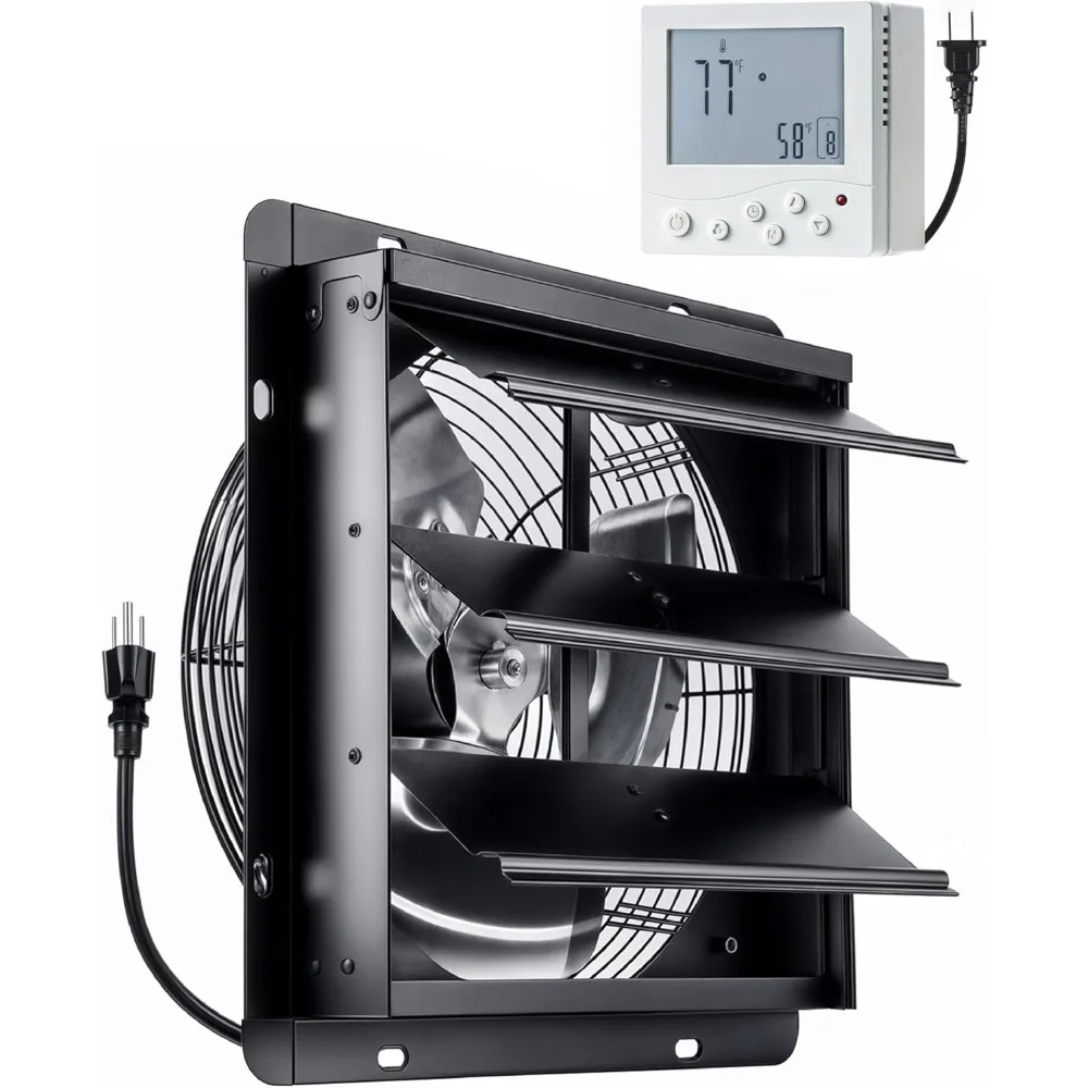 Building Supplies Verschluss-Abluftventilator mit kabellosem Bedienfeld, 40,6 cm großer Dachbodenventilator zur Wandmontage mit Temperaturregler