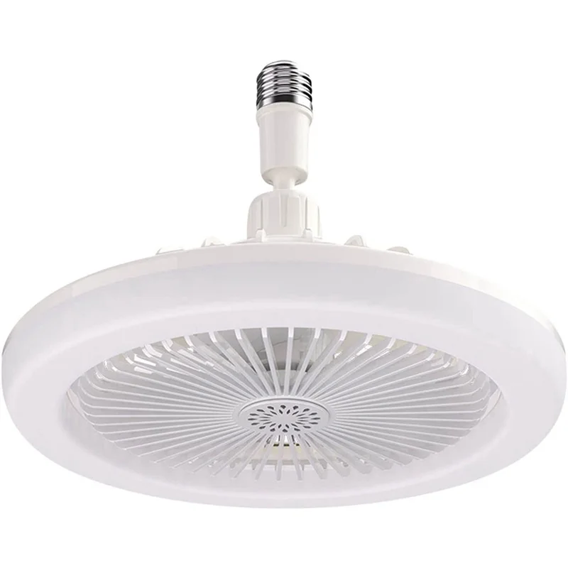 E27 Ceiling Fan with Lights,Enclosed Low Fan Light,Hidden Electric Fan Gimbal Lamp Holder(White)