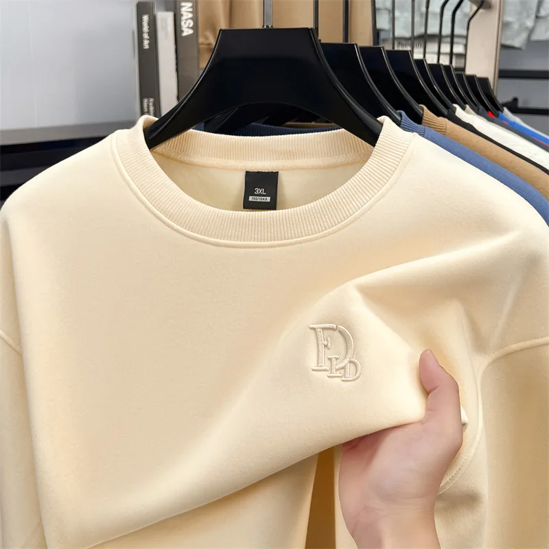 

Man High Quality Winter Long Sleeves Hoodie Fleece-Lined Thicken Round Neck Embroidery Pullover Many Colors Leisure MensClothing
