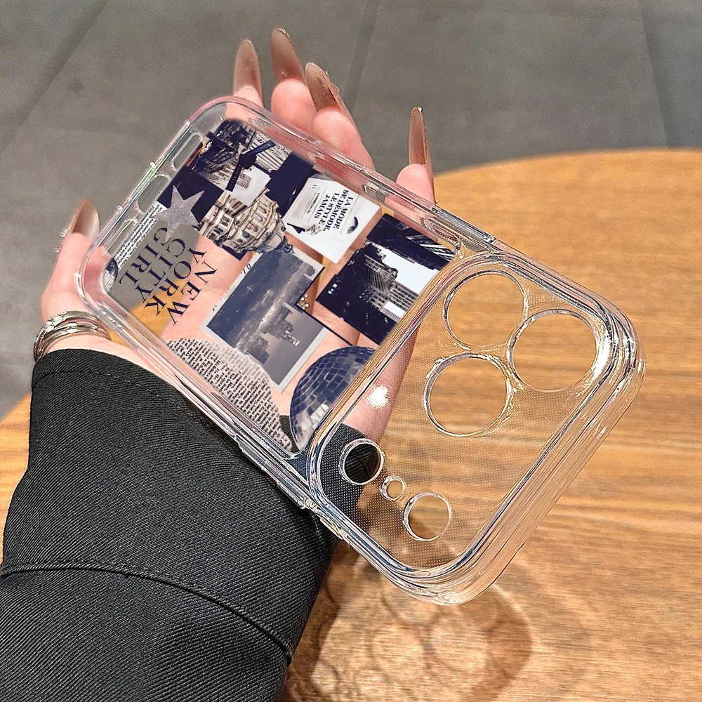 Fundas transparentes con diseño de discoteca de chica de Nueva York para iPhone 14 Pro Max 17 13 12 11 16 ProMax 15 14 Plus XR XS 7, funda anticaída