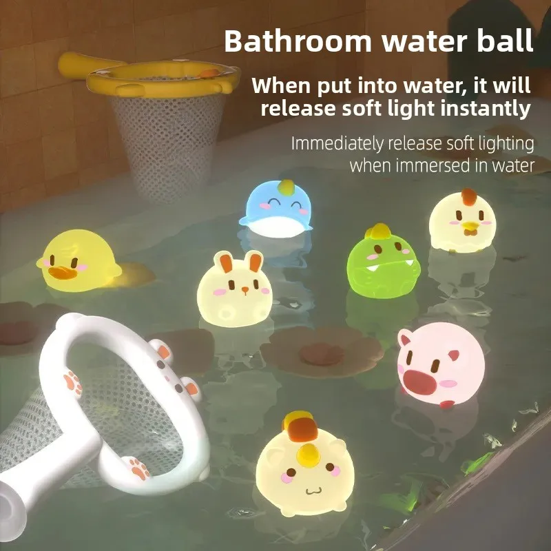 

Soft Silicone Light-Up Baby Bath Toys Fishing Net for Toddlers Animal Floating Bathtub Toys Perfect Gift for Baby Boys and Girls