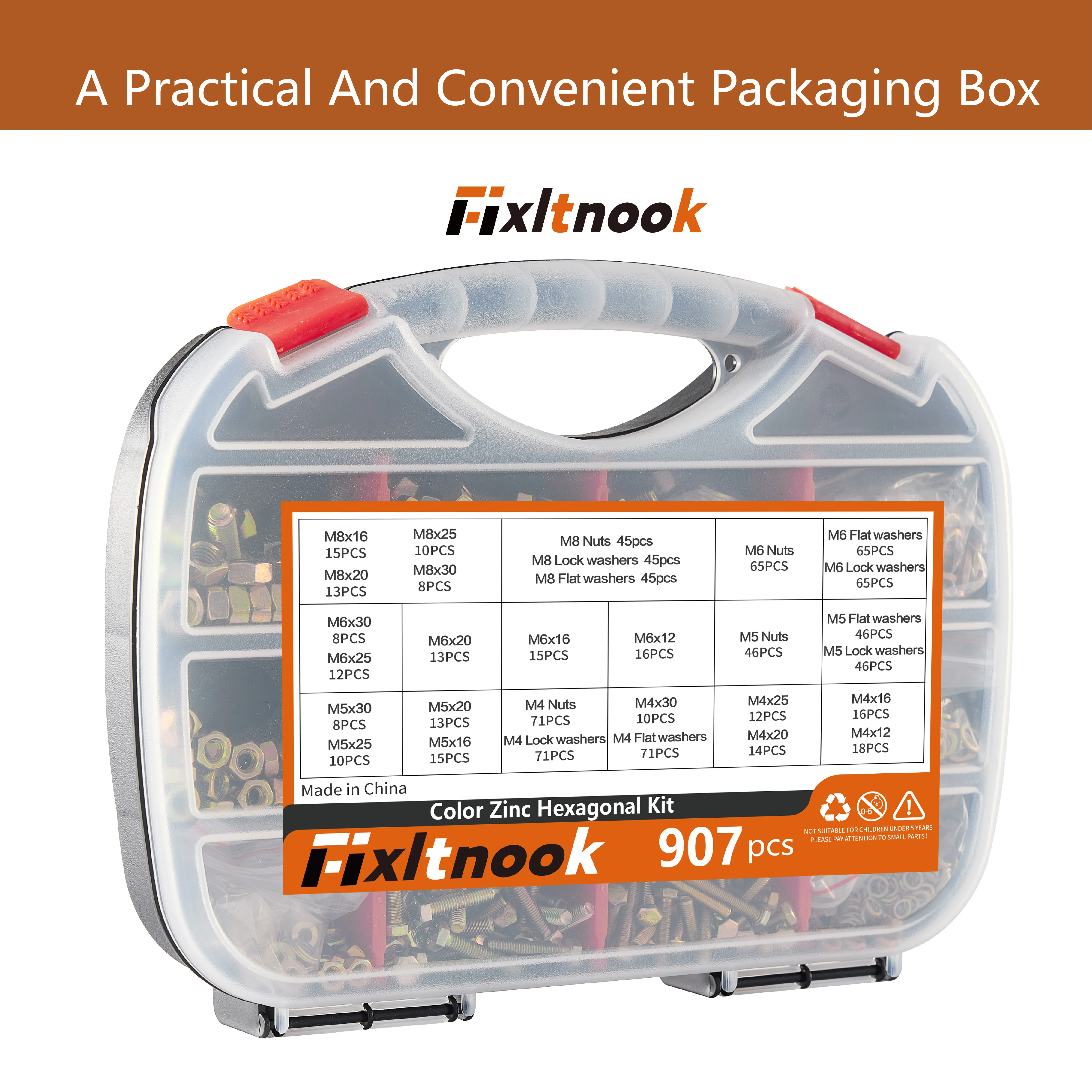 907 قطعة، مجموعة مسامير متري بدرجة 8.8، مجموعة مسامير وصامولة شديدة التحمل M4 M5 M6 M8، مطلية بالزنك الأصفر