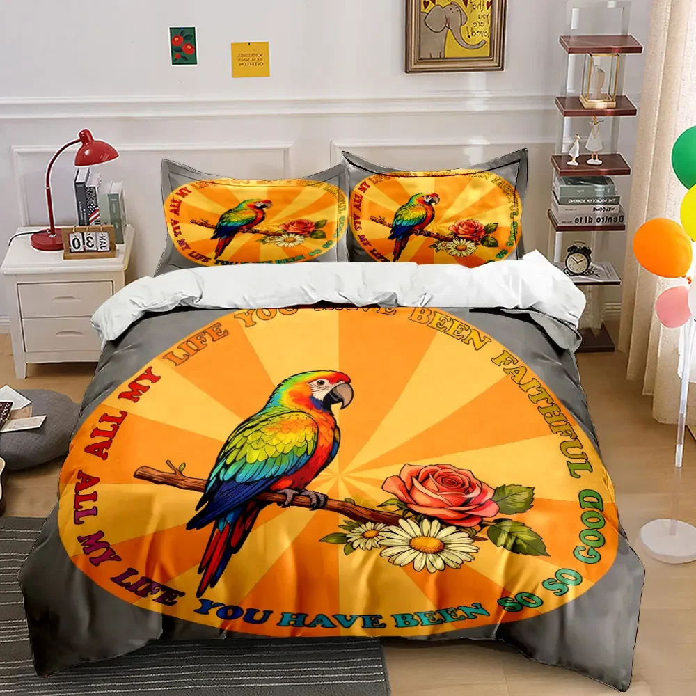 Colorful Parrot Floral Decor Set Soft Comfortable Duvet Cover Bedding Set Included 1*Duvet Cover & 2*Pillowcases, gift