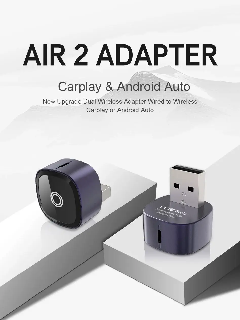 Nieuwe XUDA 2-in-1 draadloze CarPlay-adapter en Android Auto draadloze adapter, 5Ghz WiFi Type-C / USB Plug Play CarPlay Wireless - afbeelding 2
