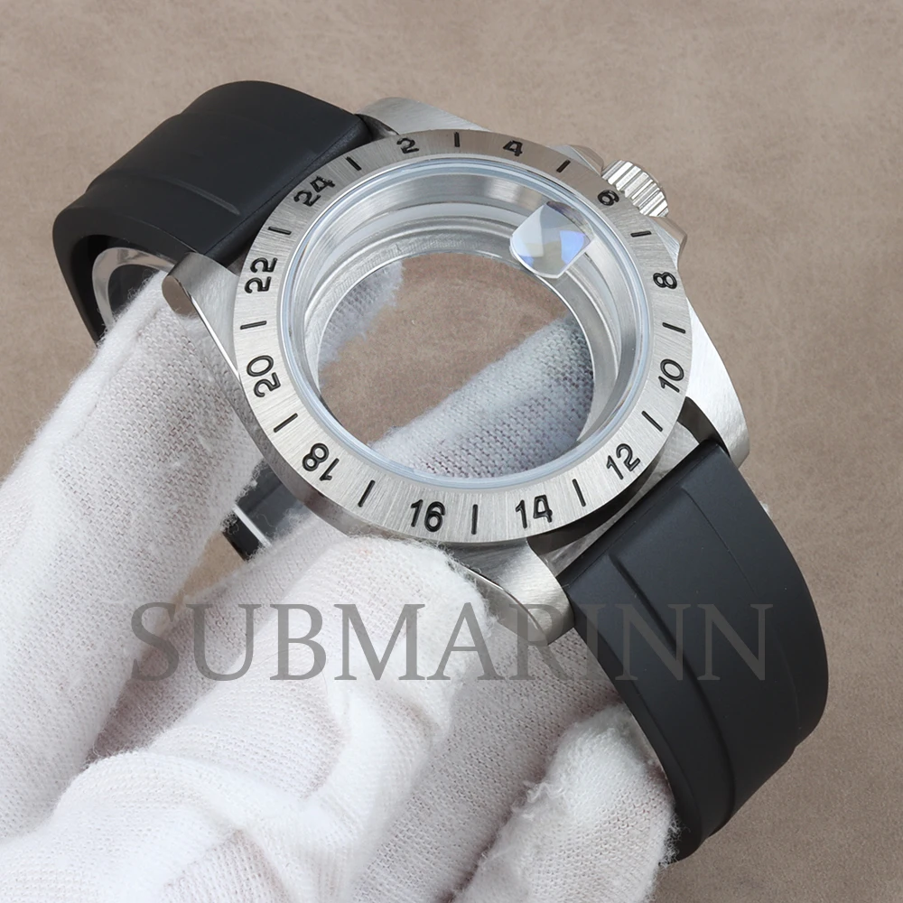 39mm EXP 24 Hours GMT Solid Steel Bezel Watch Case Sapphire Glass for Explorer 2 Case FIT seiko Nh34 Nh35 Nh36 NH38 Movement