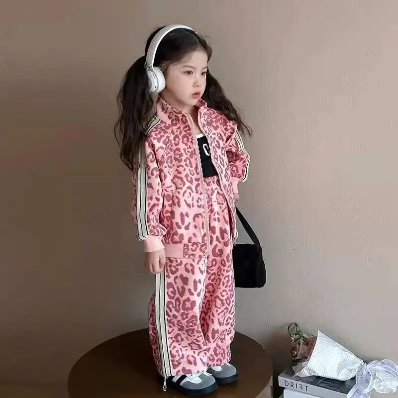 الربيع والخريف مجموعة ملابس الفتيات نمط جديد للأطفال الرياضة ليوبارد معطف + السراويل 2 قطعة مجموعة 90-140 سنتيمتر #3