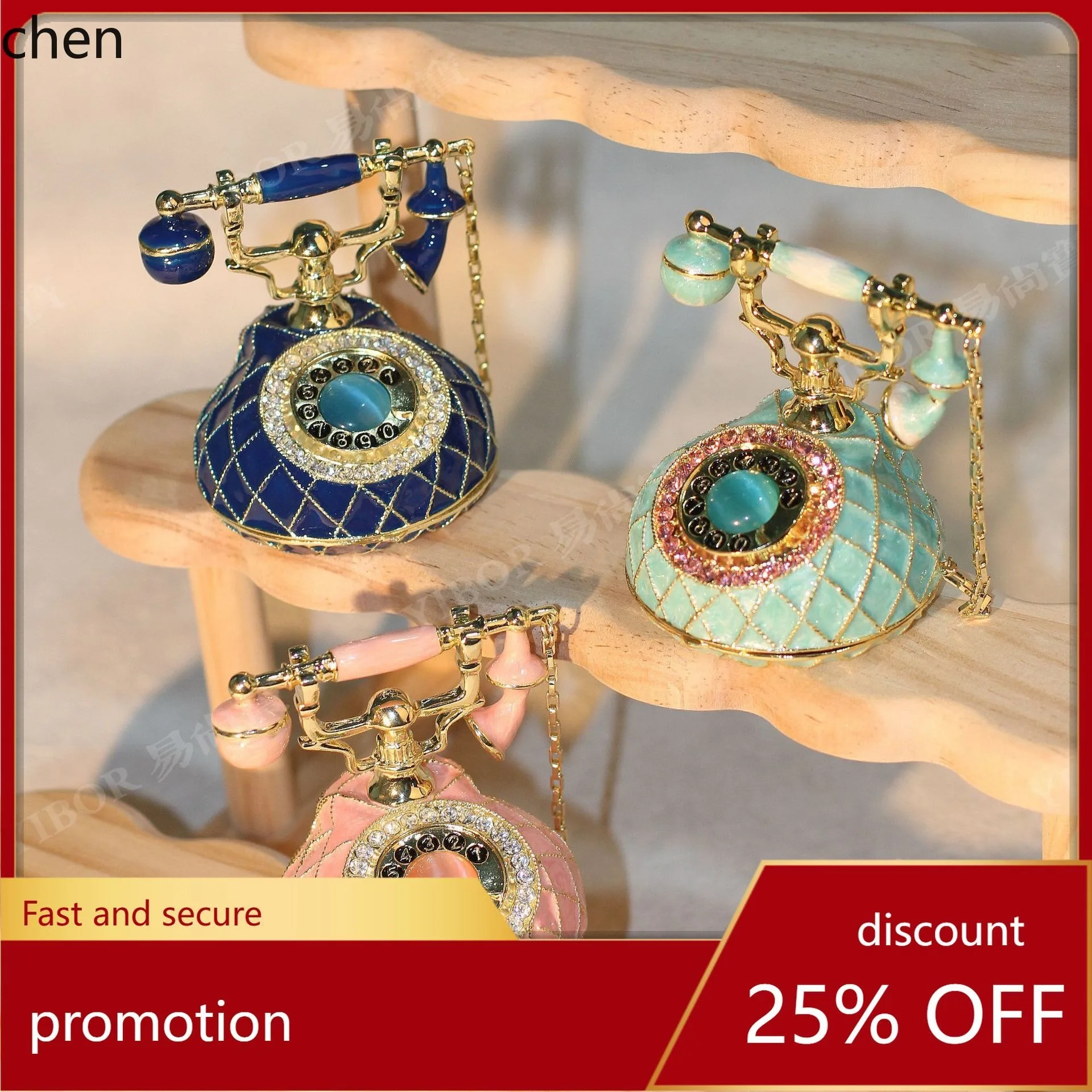 

H1 Enamel Jewelry Box, Seven Treasures Handicraft, Vintage Telephone Creative Ornament, Home Decor Accessory