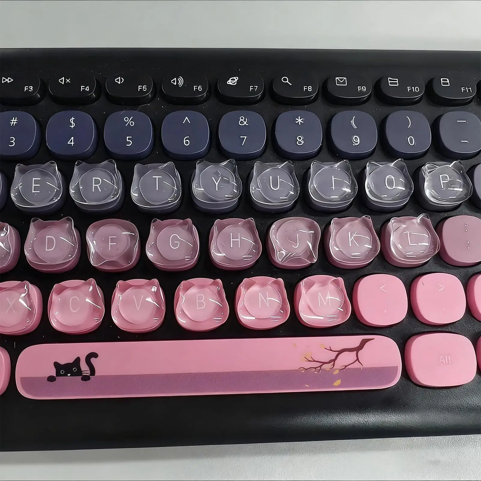 24 Stück Erhöhte Transparente Katzenkopf-Design Tastatur-Aufkleber für Lange Nägel, Laptop-Tastaturabdeckung, Erhöhte Tasten für Einfaches Tippen