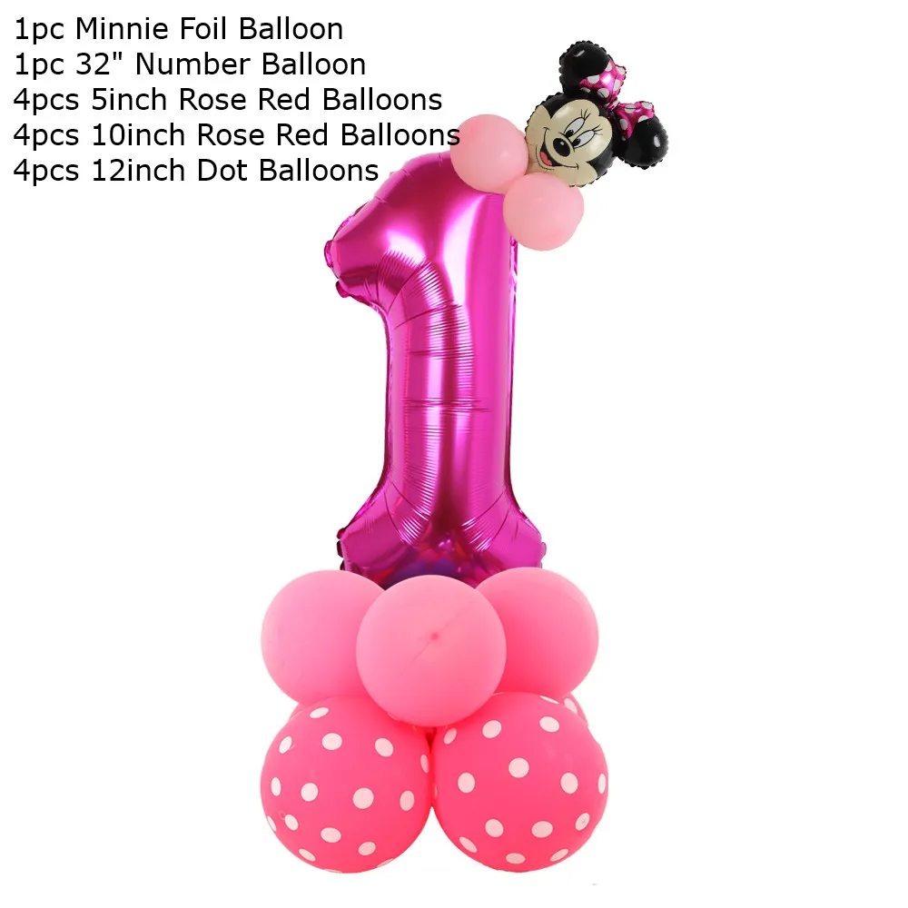 14pcs Disney Pink Minnie Foil Balloons Set ragazze regali di compleanno decorazioni per feste età 1 2 3 4 5 6 7 8 9 numero Globos forniture