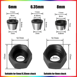 Acessórios de fresa elétrica, adaptador de pinça, pinças Chuck, gravura, máquina de corte, 6mm, 6,35mm, 8mm, 5Pcs