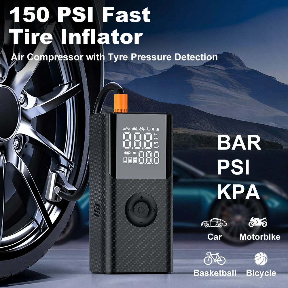 Car Air Compressor Battery Jump Starter 2500A Peak Portable Inflation Power Bank Emergency LED Light Multifunction Device