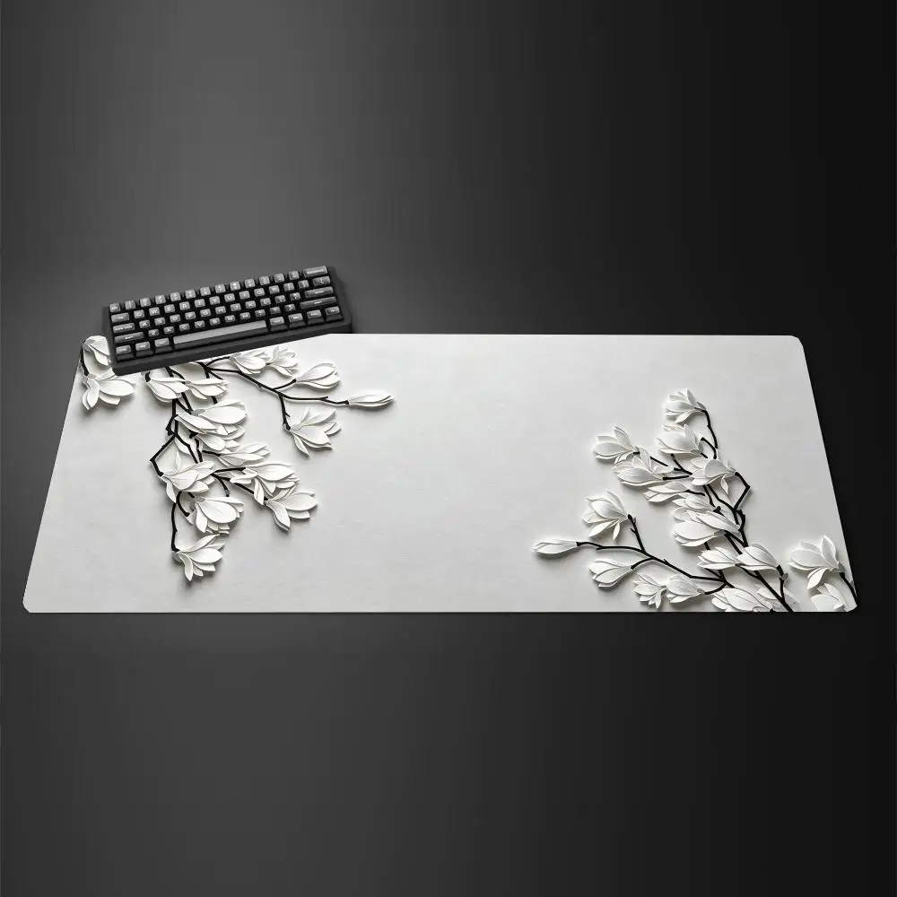 Aesthetic Dark Mist White Magnolia Magical Glowing Runes Large Mousepad Non Slip Rubber Keyboard Mat for Gaming Desktop