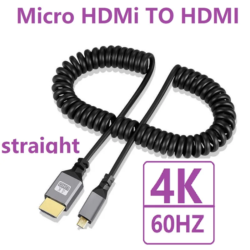 Câble spiralé flexible mâle vers mâle, compatible MINI et Micro HDMI vers HDMI, rallonge enroulée, prise 4K, 4K, 60Hz, 0.5-2.4m