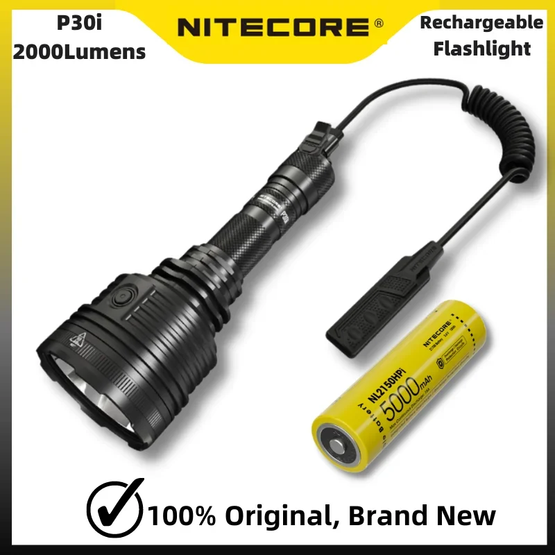 

Высокомощный перезаряжаемый фонарик NITECORE P30i Spootlight USB-C 2000 люмен с батареей 5000 мА · ч и пультом дистанционного управления Rsw2i