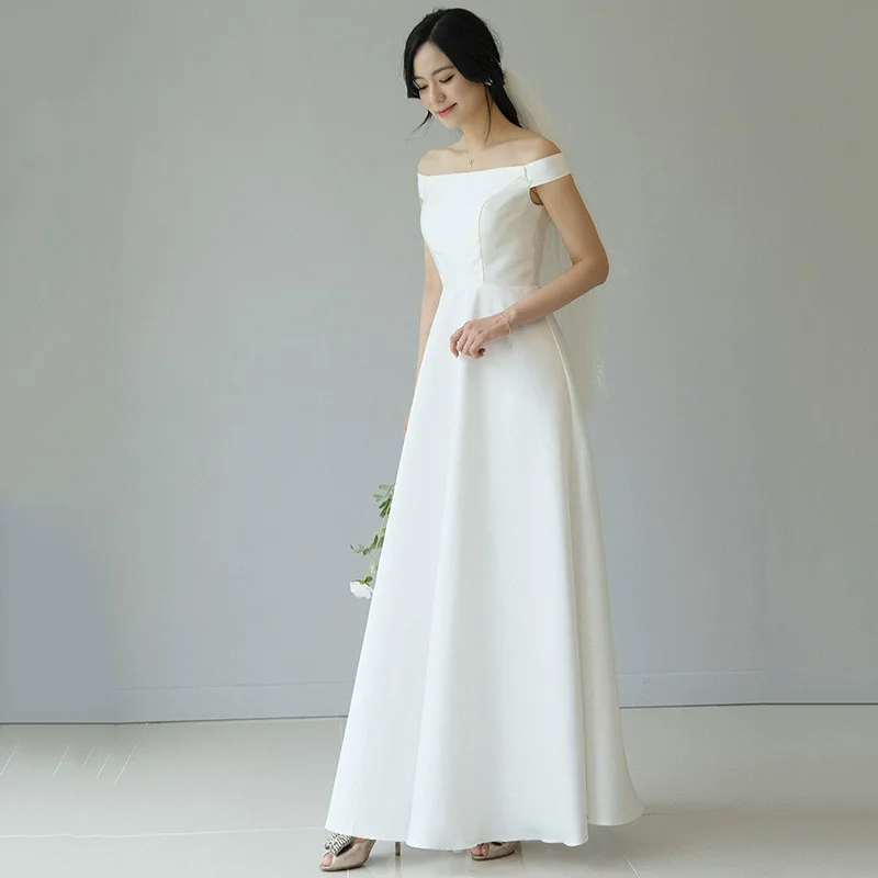 

2022 New A-Line Cap Sleeves Ivory Off-Shoulder Wedding Dress 웨딩드레스 Vestidos De Novia Sweep Train Robe De Mariée Gown Bridal