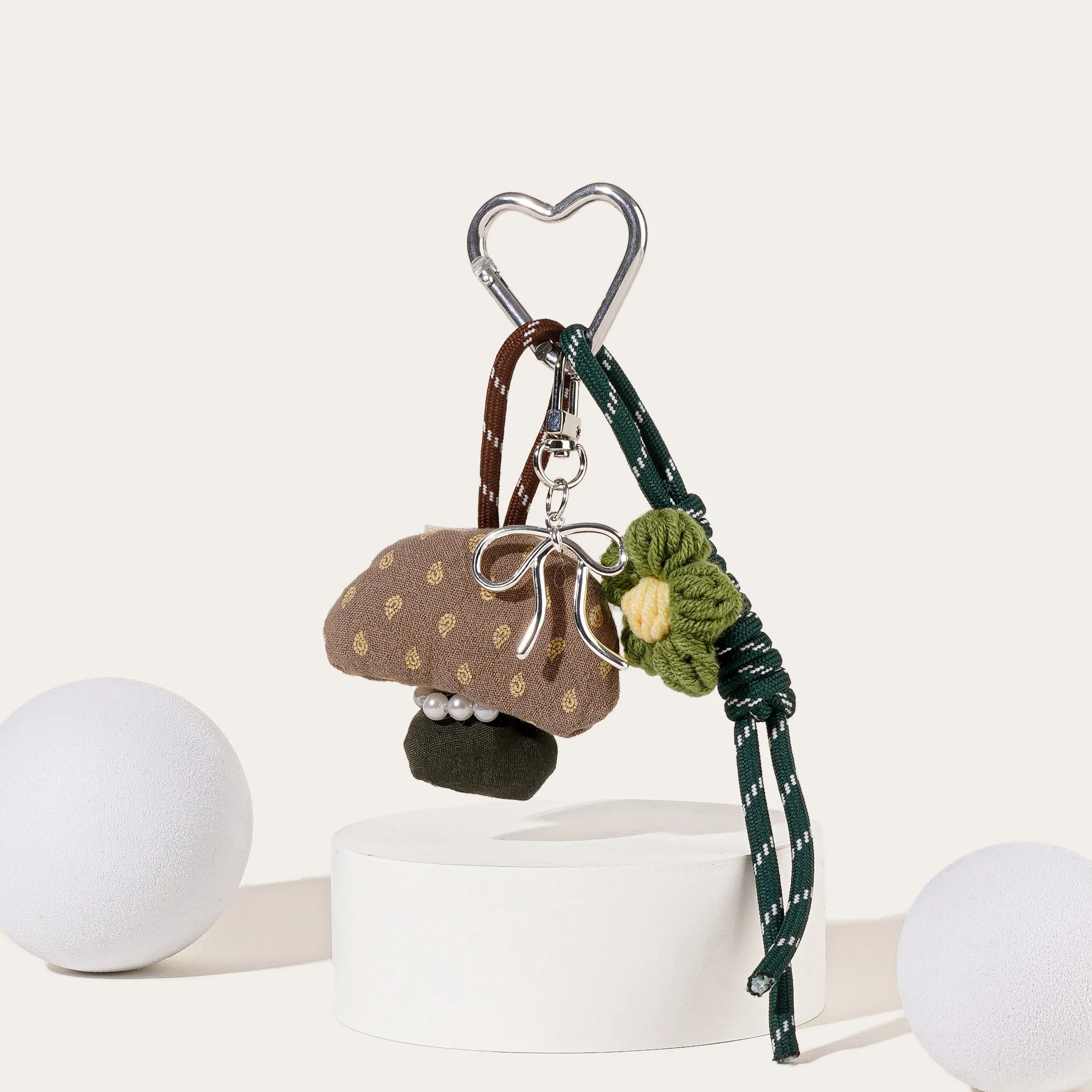 Cute Cloth Mushroom Bag Charms Small Flower Keychain Purse Accessories Charm for Women Handbags Lovely Rope Pendant