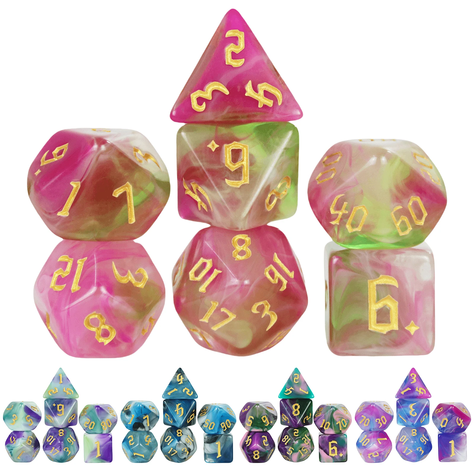 Polyhedral 7-Dice Two-Tone Swirl-DND Dice Set for RPG D4 D6 D8 D10 D% D12 D20 Dice Games 7pcs/set Family Party Board Games