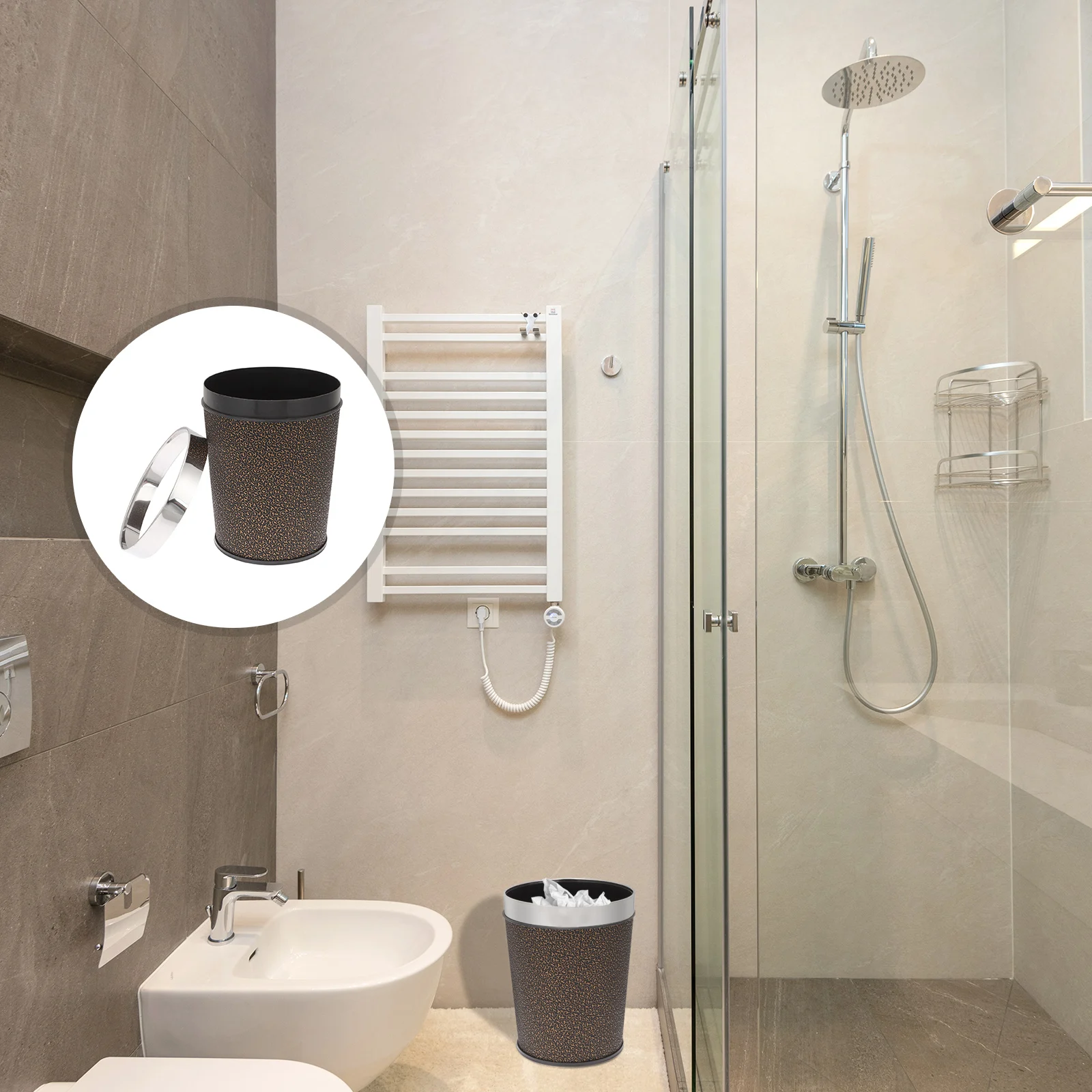 

Stainless Steel Trash Can Kitchen Bathroom Waste Bin Garbage Accessories Household Storage Container Fireproof