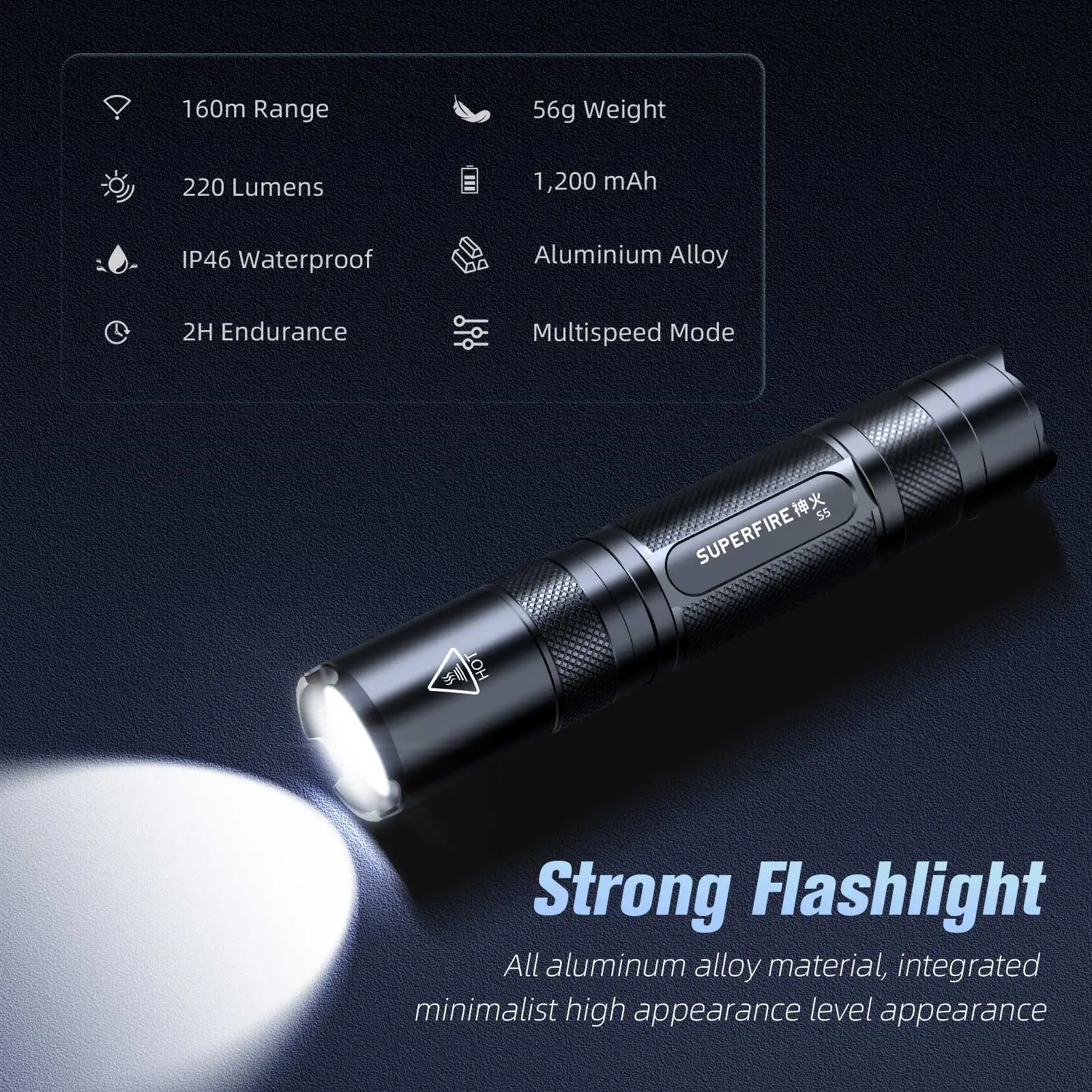 Superfire S5 Strong Flashlight Long Light LED Home Super Bright Waterproof Outdoor Portable Mini Flashlight