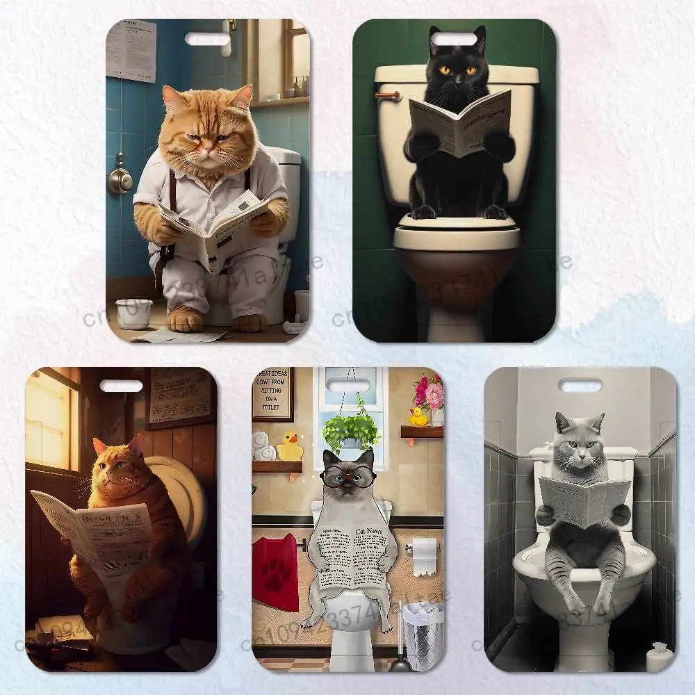 

Funny Toilet Fat Cat Badge Holder Pass Bus Work Card Cover Chest Pocket Students Card Holder Small Gift
