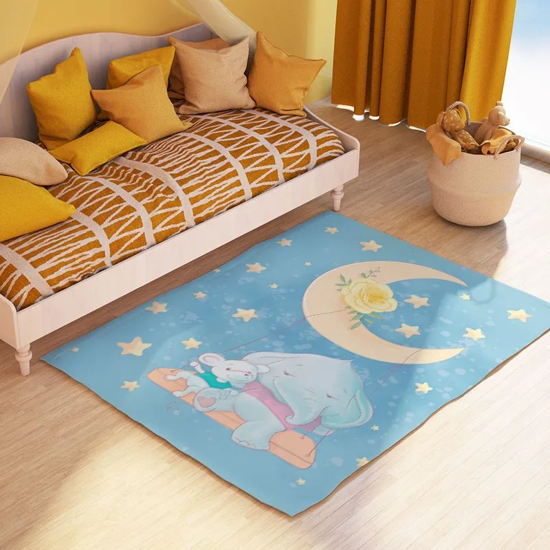 Reese Velvet Soft Fleece Japanese Carpet Rug Living Room Parlor A Cute Elephant And Mouse Swinging On The Moon Cartoon Decor Mat