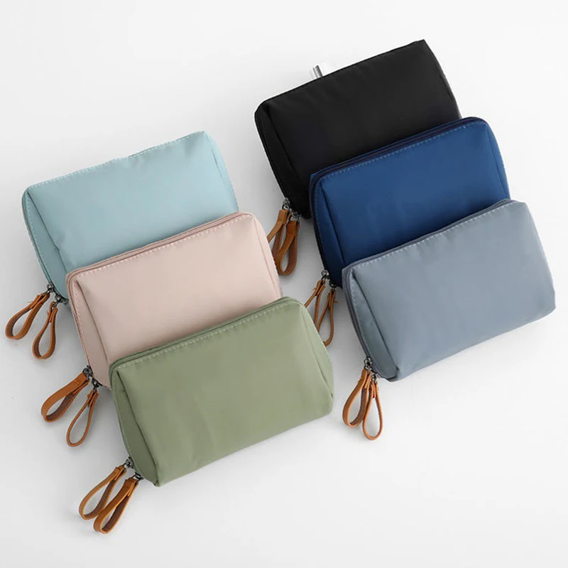 Women Solid Color Cosmetic Bags Korean Girls Mini Travel Makeup Bag Zipper Toiletry Organizer Bag Nylon Waterproof Washing Pouch