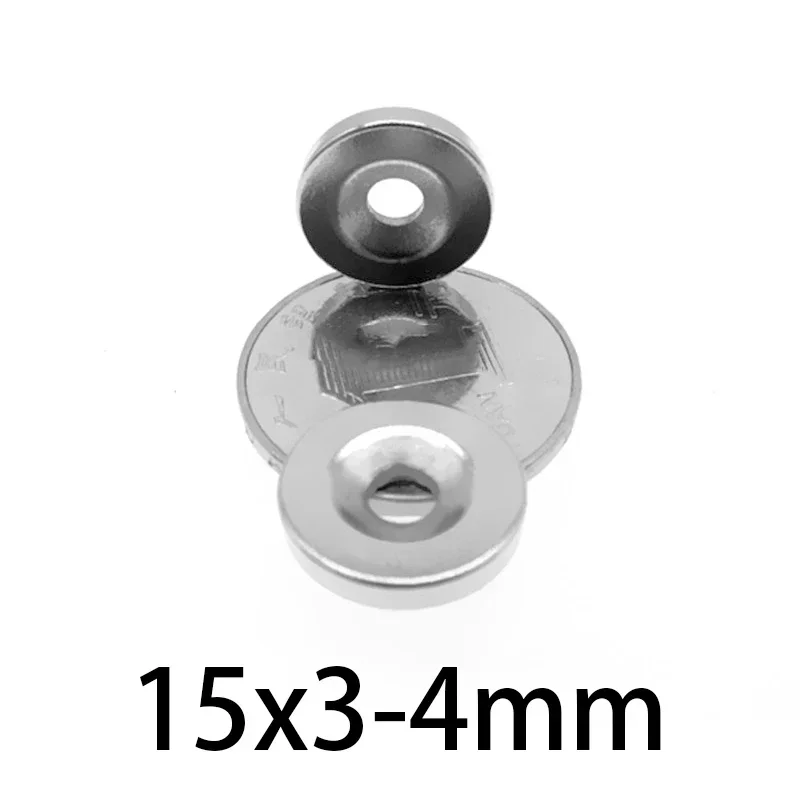 15X3-4mm Diameter Magnet 15X3mm Hole 4mm Small Round Countersunk Magnets 15-3-4mm Neodymium Disc Magnetic 15*3-4