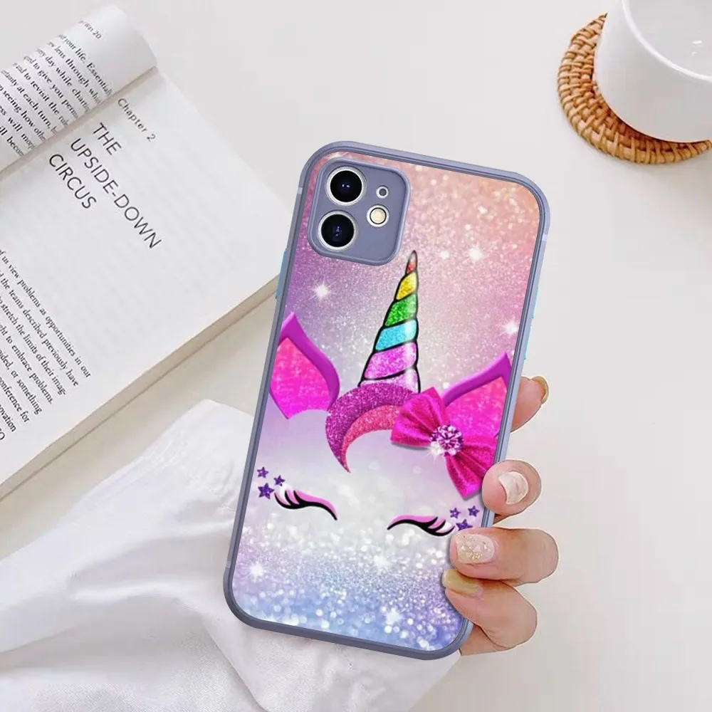 Pink Unicorn Rainbow Phone Case For iPhone 14 X XR XS 7 8 Plus 11 12 13 pro MAX 13mini Matte Shockproof Case