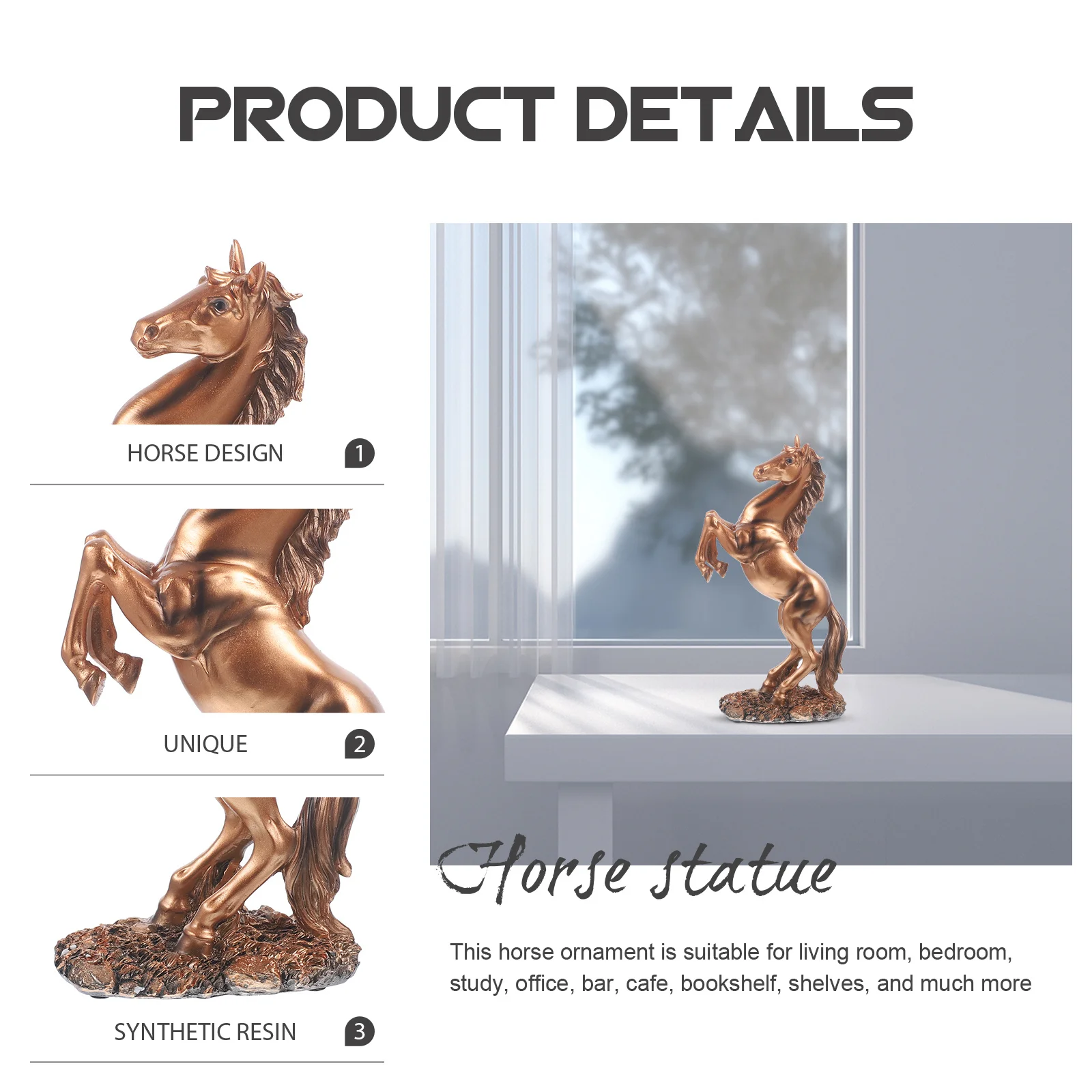 

Copper Horse Statue Resin Craft Decorative Sculpture for Home Office Living Room Decor Resin Horse Ornament