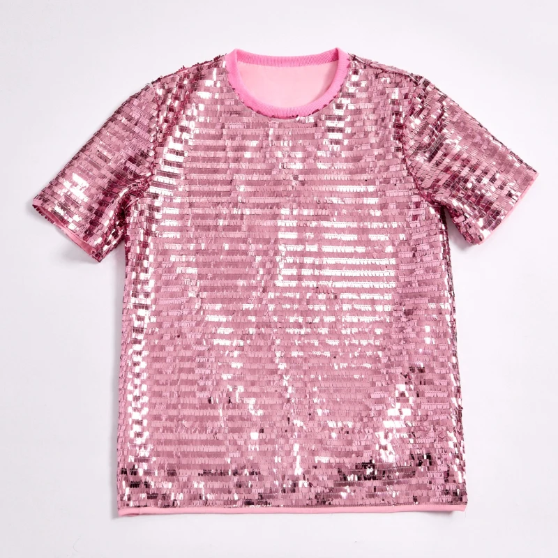 2026 Euro-American Multi-color Blade Sequin T-shirts for Men,Fashion Shiny Party Mens Sequined Short Sleeved Pullover,Large Size