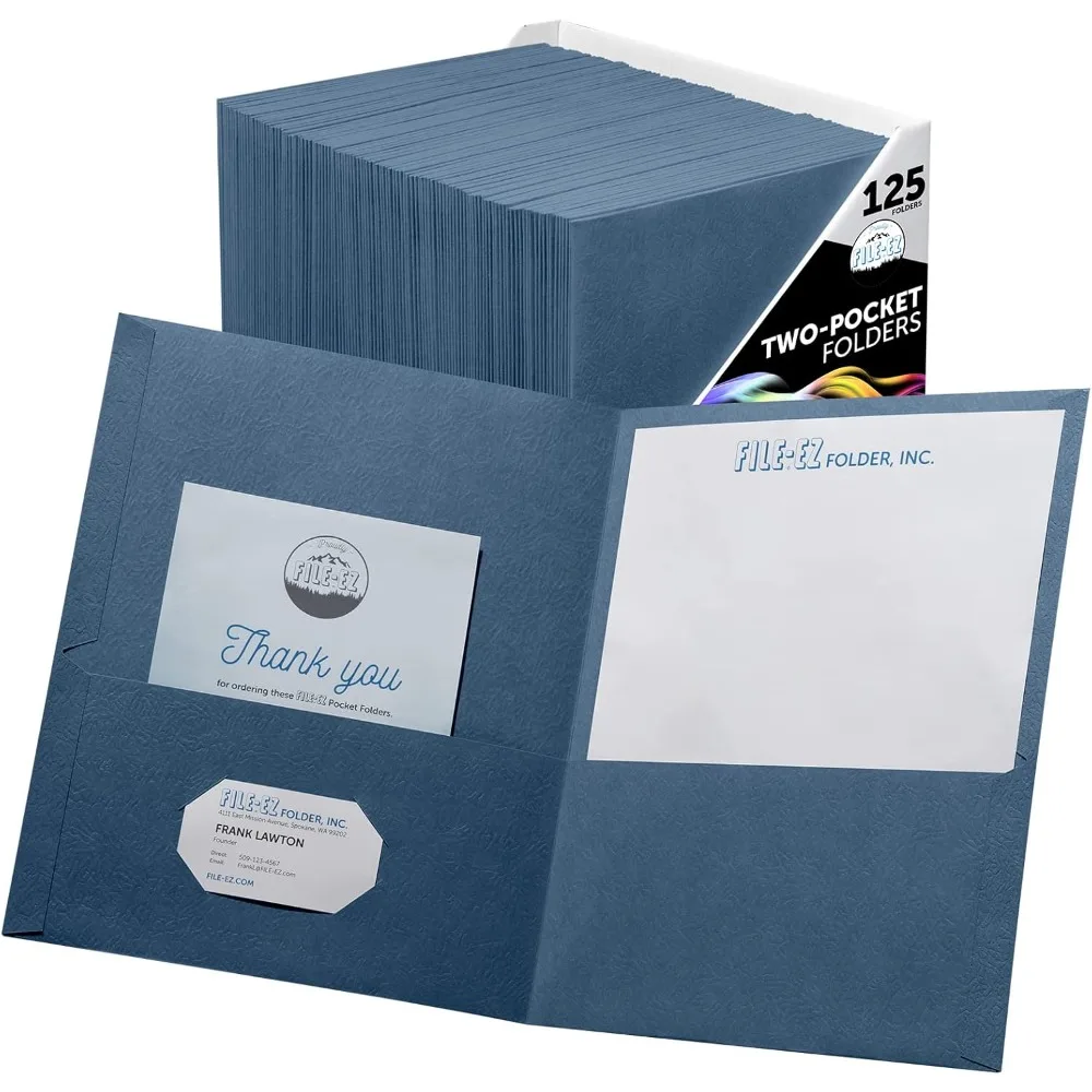 

Dark Blue Letter Size EZ Two-Pocket Folders, Textured Paper, 125 Pack